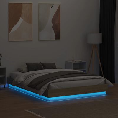 vidaXL Lovos rėmas su LED lemputėmis, sonoma ąžuolo spalvos, 120x190cm