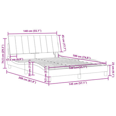 vidaXL Lovos rėmas su LED, juodos spalvos, 140x190cm, aksomas