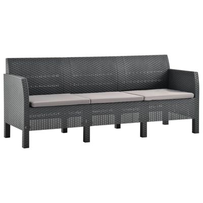 vidaXL Trivietė sodo sofa su pagalvėlėmis, antracito, PP ratanas