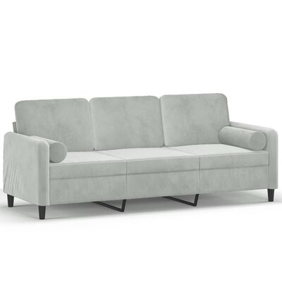 vidaXL Trivietė sofa su pagalvėlėmis, šviesiai pilka, 180cm, aksomas