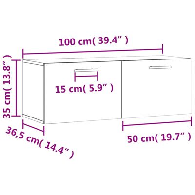 vidaXL Sieninė spintelė, juoda, 100x36,5x35cm, apdirbta mediena