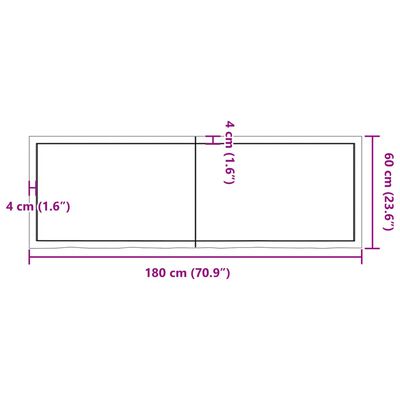 vidaXL Vonios kambario stalviršis, 180x60x(2-4) cm, medienos masyvas