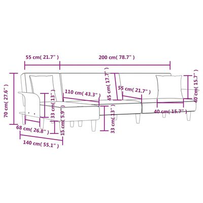 vidaXL L formos sofa-lova, tamsiai pilka, 279x140x70cm, audinys