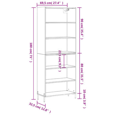 vidaXL Komoda, baltos spalvos, 69,5x32,5x180cm, apdirbta mediena