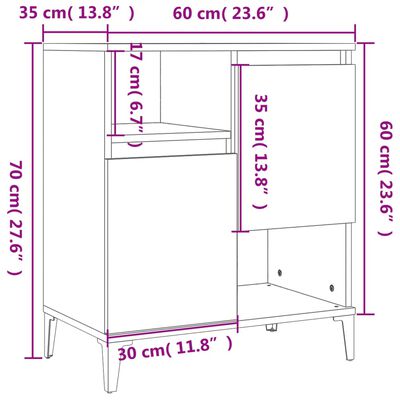 vidaXL Šoninės spintelės, 2vnt., baltos, 60x35x70cm, apdirbta mediena