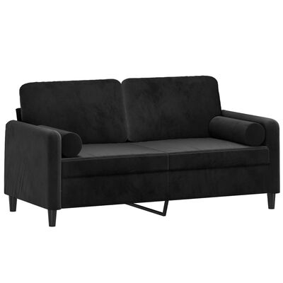 vidaXL Dvivietė sofa su pagalvėlėmis, juodos spalvos, 140cm, aksomas