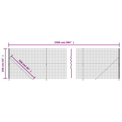 vidaXL Vielinė tinklinė tvora su flanšais, antracito spalvos, 1,6x25 m