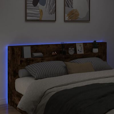 vidaXL Galvūgalis-spintelė su LED, dūminio ąžuolo, 220x16,5x103,5cm