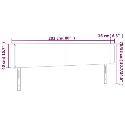 vidaXL Galvūgalis su LED, juodos spalvos, 203x16x78/88cm, aksomas