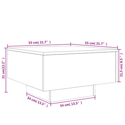 vidaXL Kavos staliukas su LED lemputėmis, baltos spalvos, 55x55x31cm