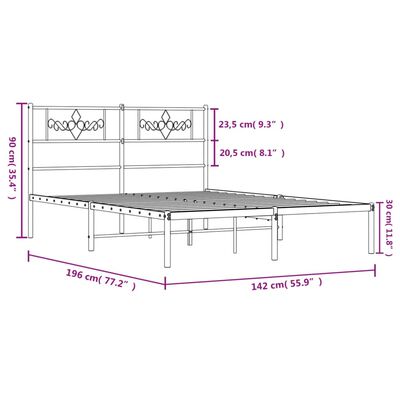 vidaXL Metalinis lovos rėmas su galvūgaliu, juodos spalvos, 135x190cm