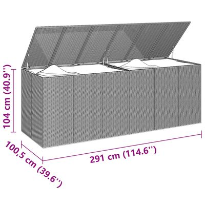 vidaXL Sodo dėžė pagalvėlėms, ruda, 291x100,5x104cm, PE ratanas