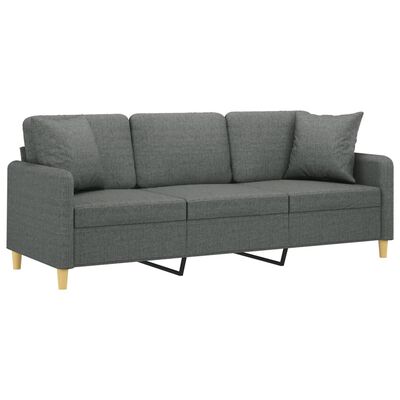 vidaXL Trivietė sofa su pagalvėlėmis, tamsiai pilka, 180cm, audinys