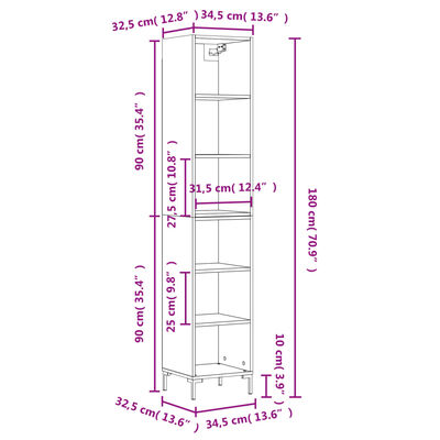 vidaXL Komoda, baltos spalvos, 34,5x32,5x180cm, apdirbta mediena