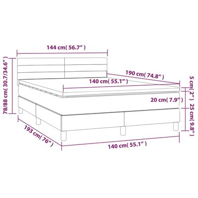 vidaXL Lova su spyruoklėmis/čiužiniu/LED, mėlyna, 140x190 cm, audinys