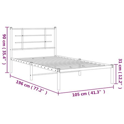 vidaXL Metalinis lovos rėmas su galvūgaliu, baltos spalvos, 100x190cm