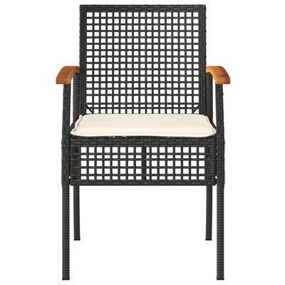 vidaXL Sodo kėdės su pagalvėlėmis, 4vnt., juodos, poliratanas/akacija