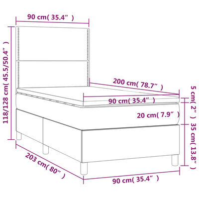 vidaXL Lova su spyruoklėmis/čiužiniu/LED, mėlyna, 90x200 cm, audinys