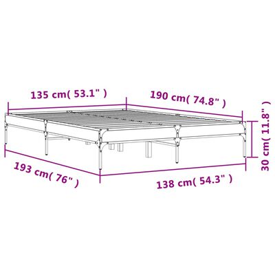 vidaXL Lovos rėmas, juodas, 135x190cm, apdirbta mediena ir metalas