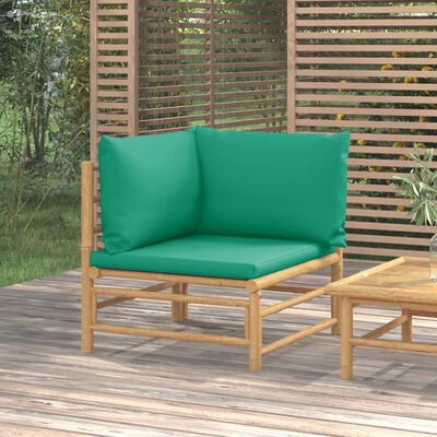 vidaXL Kampinė sodo sofos dalis su žaliomis pagalvėlėmis, bambukas