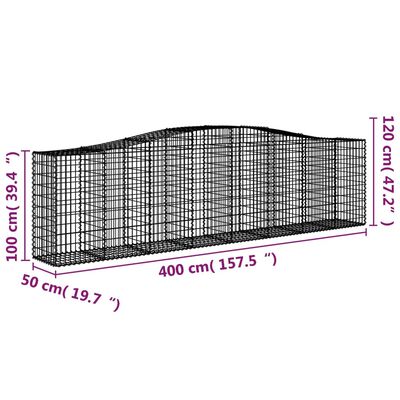 vidaXL Išlenkti gabiono krepšiai, 5vnt., 400x50x100/120cm, geležis