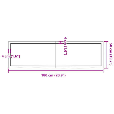 vidaXL Stalviršis, 180x50x(2-6)cm, neapdorotas ąžuolo medienos masyvas