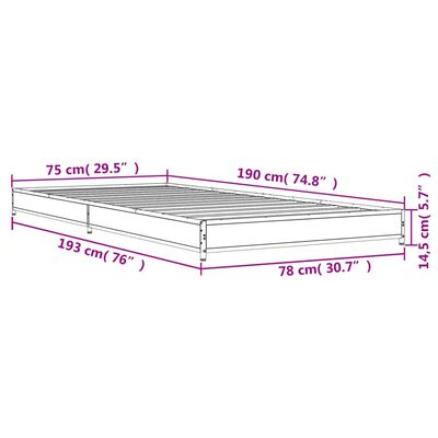 vidaXL Lovos rėmas, ąžuolo, 75x190cm, apdirbta mediena ir metalas