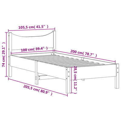 vidaXL Lovos rėmas be čiužinio, 100x200cm, pušies medienos masyvas