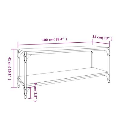 vidaXL TV spintelė, ruda ąžuolo, 100x33x41cm, mediena ir plienas