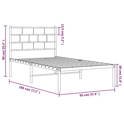 vidaXL Metalinis lovos rėmas su galvūgaliu, baltas, 90x190cm