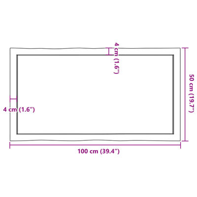 vidaXL Stalviršis, 100x50x(2-6)cm, medienos masyvas, su gyvu kraštu