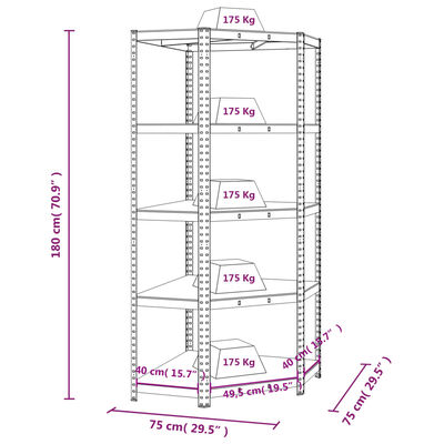 vidaXL Kampinė lentyna, 5 aukštų, antracito, plienas ir mediena