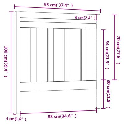 vidaXL Lovos galvūgalis, baltas, 95x4x100cm, pušies medienos masyvas