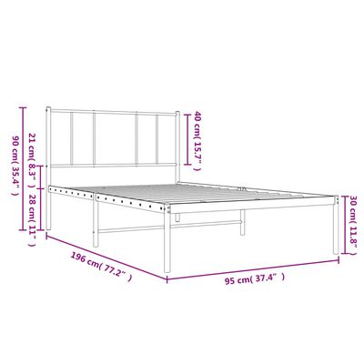 vidaXL Metalinis lovos rėmas su galvūgaliu, juodos spalvos, 90x190cm