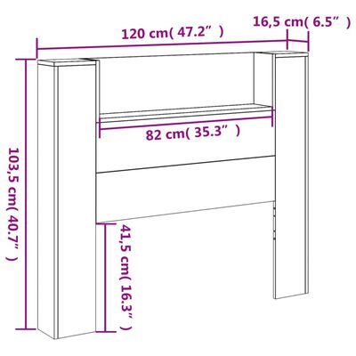 vidaXL Galvūgalis-spintelė su LED, juodos spalvos, 120x16,5x103,5cm