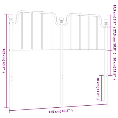 vidaXL Metalinis galvūgalis, baltos spalvos, 120cm