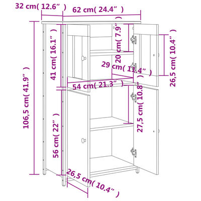 vidaXL Komoda, juodos spalvos, 62x32x106,5cm, apdirbta mediena