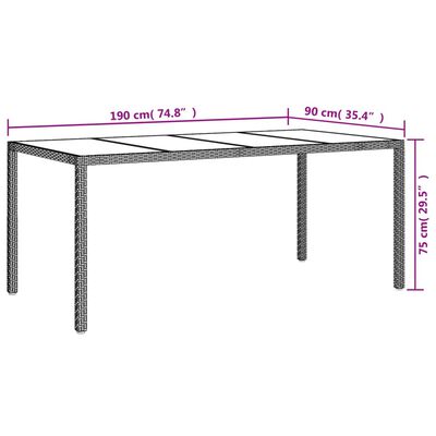 vidaXL Sodo stalas, pilkas, 190x90x75cm, grūdintas stiklas/poliratanas