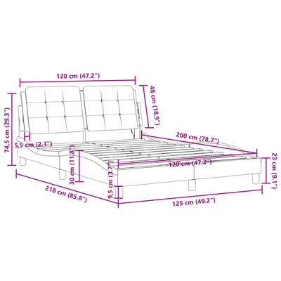 vidaXL Lovos rėmas su LED, baltos spalvos, 120x200cm, dirbtinė oda