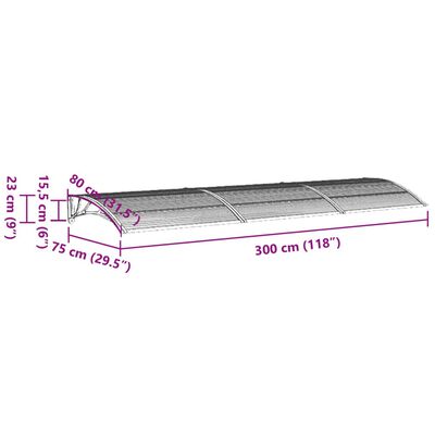 vidaXL Stogelis durims, pilkos spalvos, 300x80cm, polikarbonatas