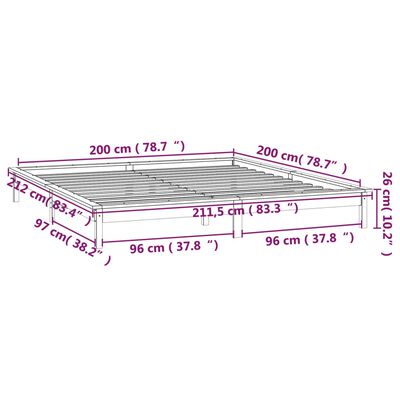 vidaXL Lovos rėmas su LED, medaus rudas, 200x200cm, medienos masyvas