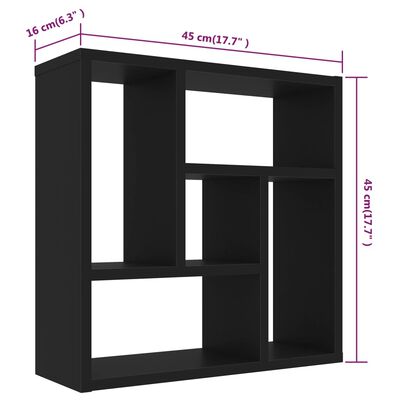 vidaXL Sieninė lentyna, juodos spalvos, 45,1x16x45,1cm, MDP