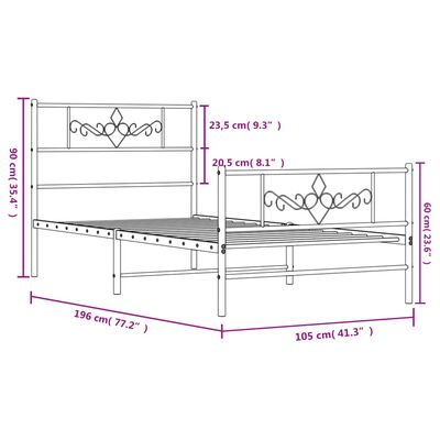 vidaXL Lovos rėmas su galvūgaliu/kojūgaliu, juodas, 100x190cm, metalas