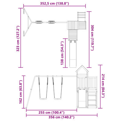 vidaXL Lauko žaidimų aikštelės komplektas, pušies medienos masyvas