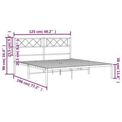 vidaXL Metalinis lovos rėmas su galvūgaliu, juodos spalvos, 120x190 cm