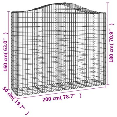 vidaXL Išlenkti gabiono krepšiai, 14vnt., 200x50x160/180cm, geležis