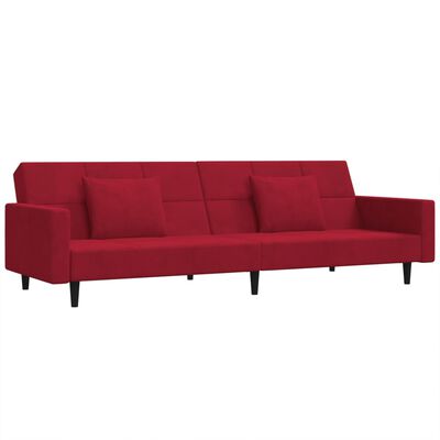 vidaXL Dvivietė sofa-lova su dvejomis pagalvėmis, vyno, aksomas