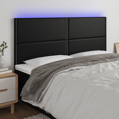 vidaXL Galvūgalis su LED, juodos spalvos, 180x5x118/128cm dirbtinė oda