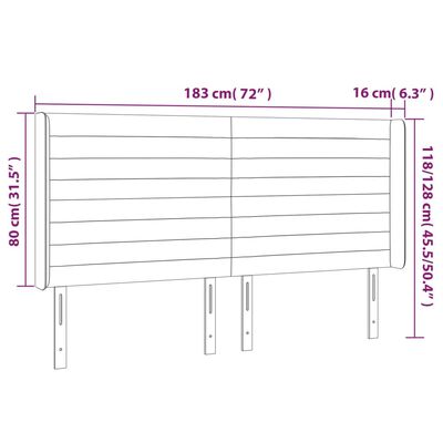 vidaXL Galvūgalis su LED, tamsiai pilkas, 183x16x118/128cm, aksomas