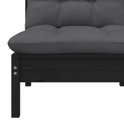 vidaXL Dvivietė sodo sofa su pagalvėlėmis, juoda, pušies masyvas